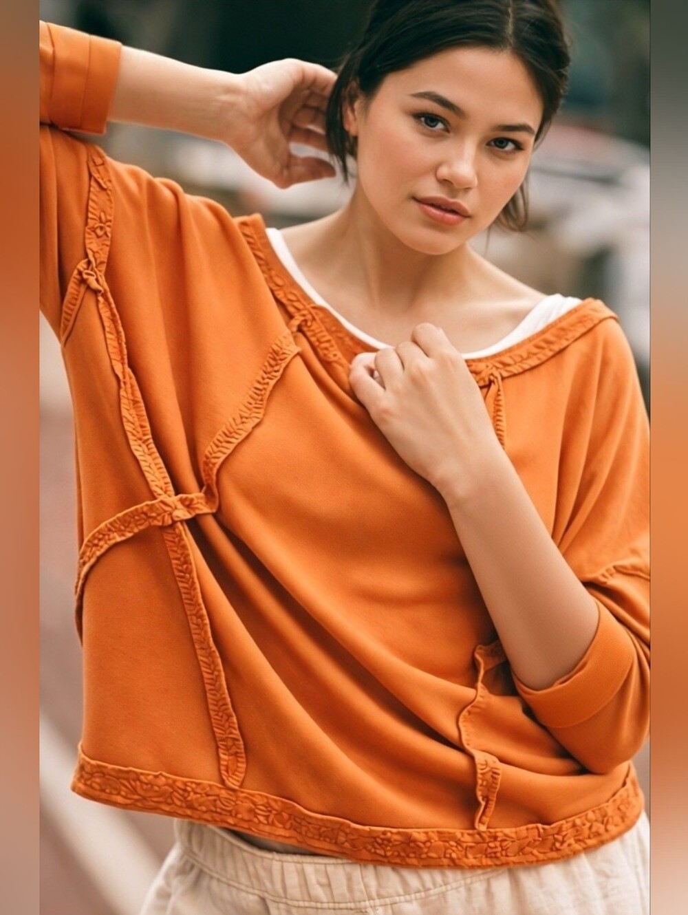 BUCKETLIST Burnt Orange Raw Edge Sweatshirt